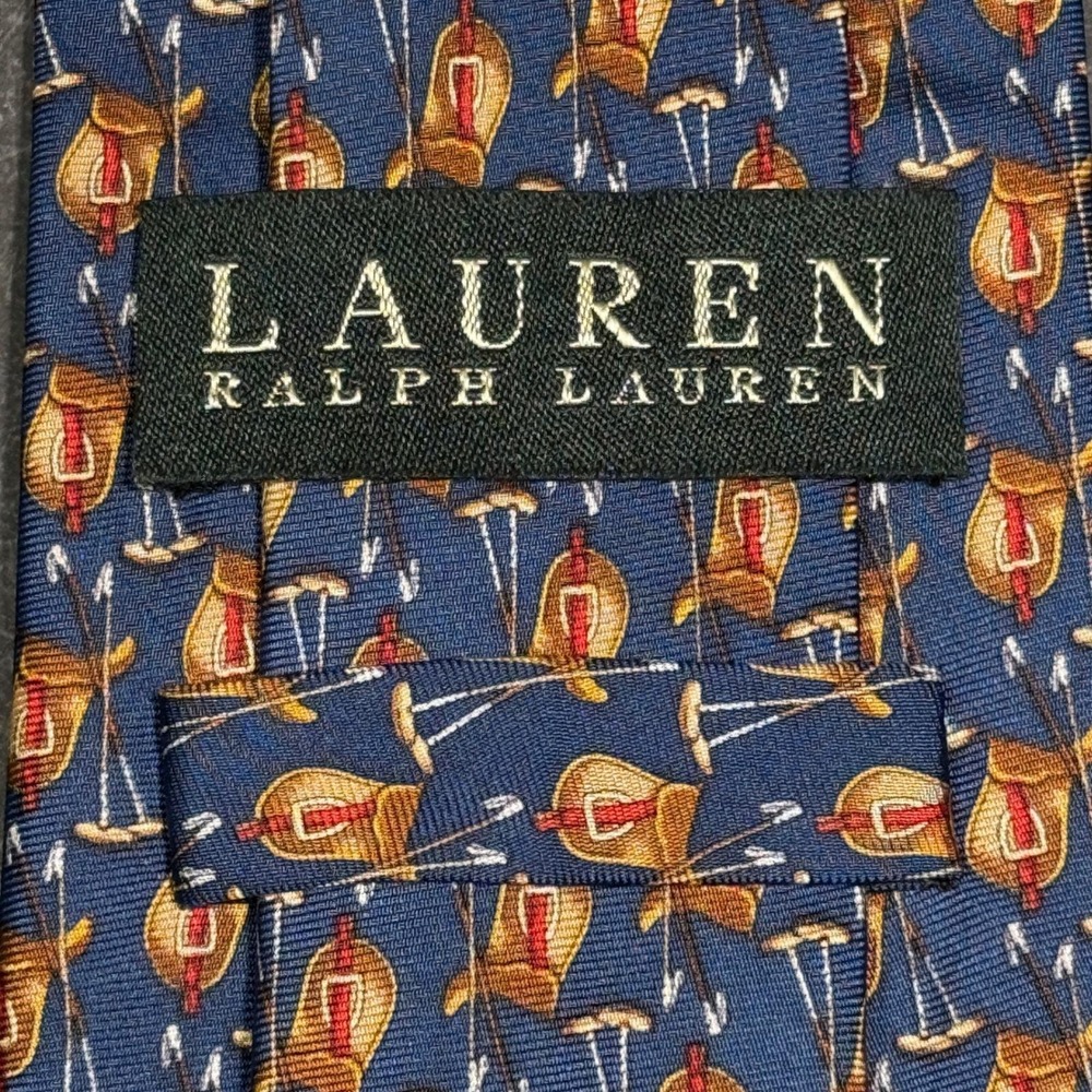 Mens Tie | Lauren Ralph Lauren | Navy Blue Silk Equestrian Saddle Polo Mallet